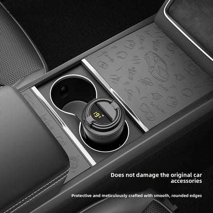 EVKITT Center Console Wireless Charger Silicone Mat Cover Anti-Slip Charging Pad Dust Protector for Tesla Model Y Juniper Model 3 Highland (Premium Eco-Friendly Liquid Silicone, Electrostatic Matte Black 1PCS)