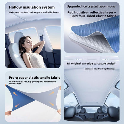 EVKITT Glass Roof Sunshade Skylight Heat Protector for Tesla Model Y Juniper 2026+ UV Block (Ice Crystal Carbon Nano-Coating, 2-Piece Split Design)