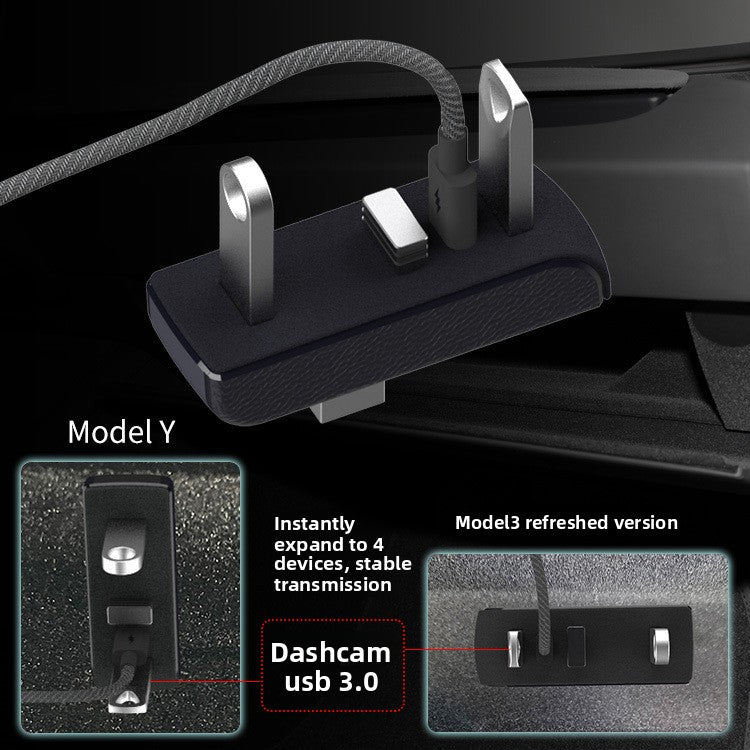 EVKITT Glovebox USB Hub for Tesla Model 3 Model Y 2021 2022 2023 Multi-Port Splitter Sentry Mode Docking Station