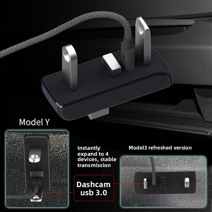 EVKITT Glovebox USB Hub for Tesla Model 3 Model Y 2021 2022 2023 Multi-Port Splitter Sentry Mode Docking Station