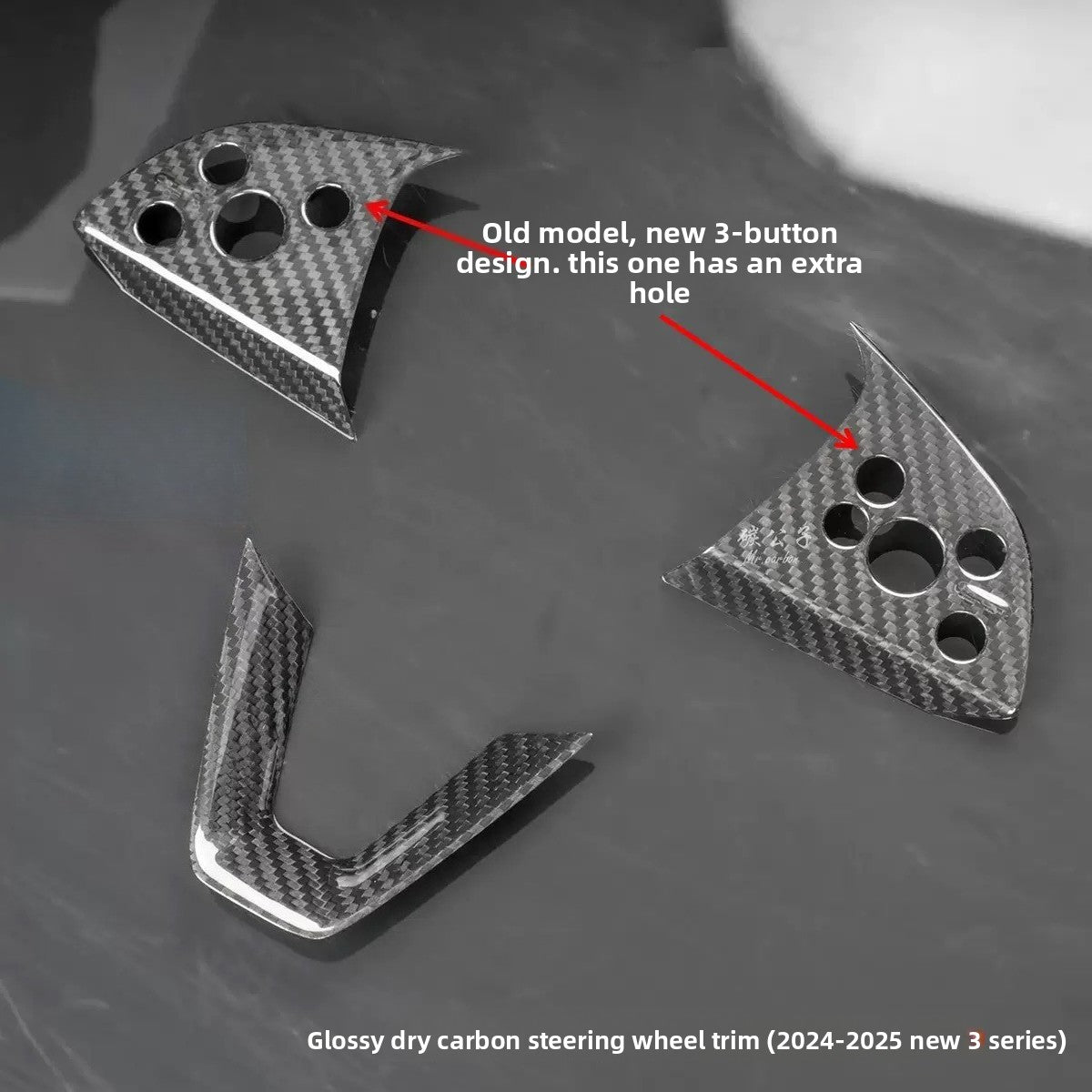 EVKITT Dry Carbon Fiber Steering Wheel Bezel Overlay for Tesla Model 3 Highland & Model Y Juniper (100% Real Carbon Fiber, 3-Pack)