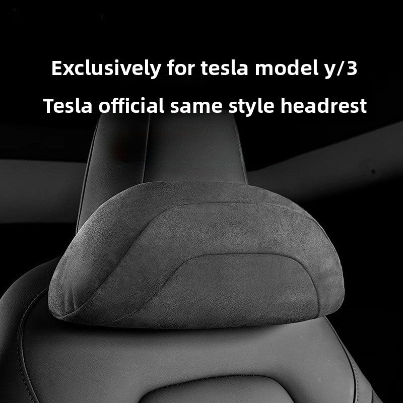 EVKITT for Tesla Model 3 Model Y Black Headrest Pillow Neck Support Cushion Memory Foam PU Leather Interior Comfort Accessory