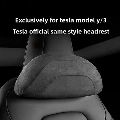 EVKITT for Tesla Model 3 Model Y Black Headrest Pillow Neck Support Cushion Memory Foam PU Leather Interior Comfort Accessory