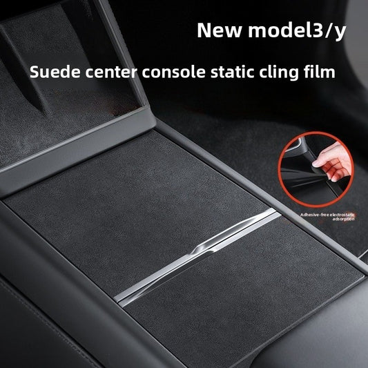 EVKITT Center Console Suede Wrap Protector Film Electrostatic Anti-Scratch Interior Decal for Tesla Model 3 Highland Model Y Juniper (Premium Luxury Electrostatic Microfiber Suede, Glue-Free Matte Black 3-Piece Set)