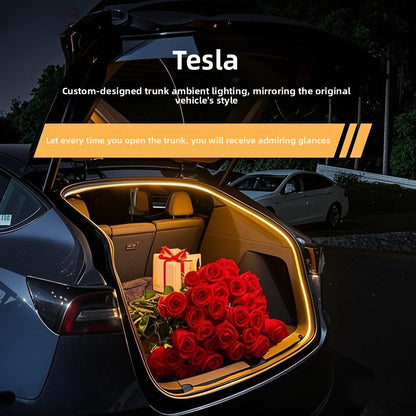 EVKITT trunk LED strip cargo area atmosphere lighting, used for Tesla Y 2021+ (flexible silicone and efficient LED matrix, 1 warm white).