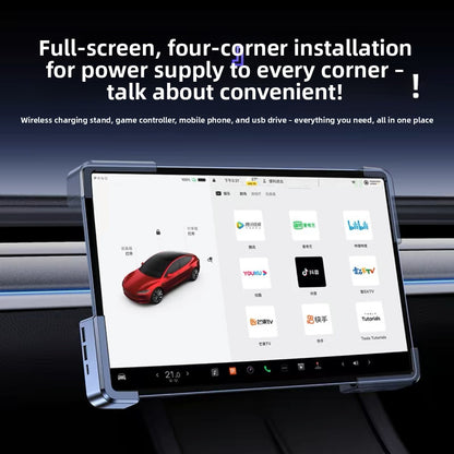EVKITT Multi-Port USB Screen Expansion Hub for Tesla Model Y Juniper & Model 3 Highland (Premium Fireproof Material, Multi-In-1 USB A+C Fast Charging)