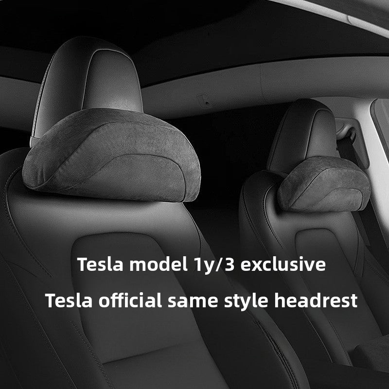 EVKITT for Tesla Model 3 Model Y Black Headrest Pillow Neck Support Cushion Memory Foam PU Leather Interior Comfort Accessory