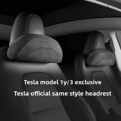 EVKITT for Tesla Model 3 Model Y Black Headrest Pillow Neck Support Cushion Memory Foam PU Leather Interior Comfort Accessory