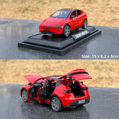 EVKITT Diecast Metal Toy Car Model Collectible Miniature Vehicle for Tesla Model Y Juniper (Premium Diecast Zinc Alloy & High-Impact Polymer, 1:32 Scale Sound & Light 1PCS)