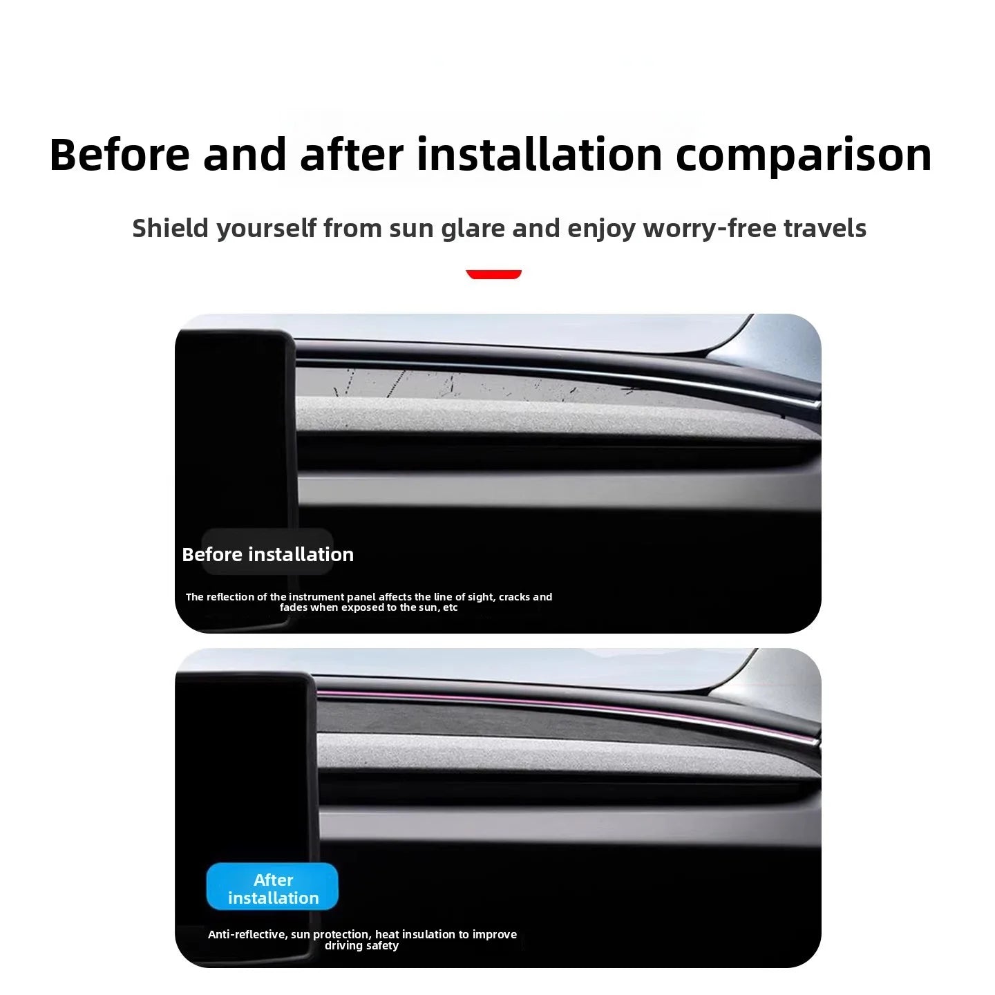 EVKITT Dashboard Cover Mat for Tesla Model Y Juniper & Model 3 Highland 2024-2026 Premium Suede Sunshade Protector