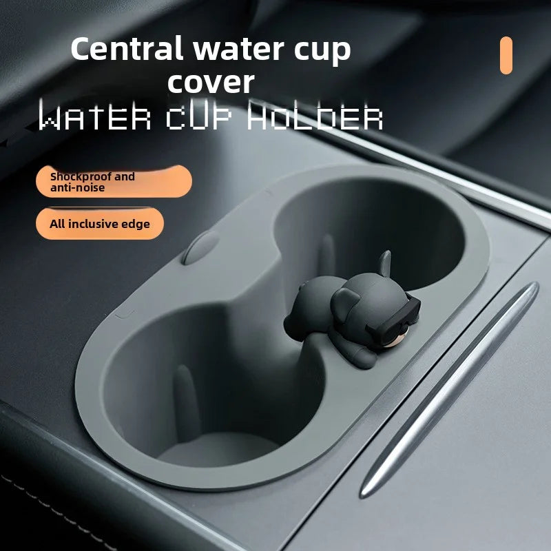 EVKITT Chic Cartoon Center Console Cup Holder Insert Slot Stabilizer Limiter for Tesla Model Y Model 3 (Premium Shockproof Silicone, Anti-Rattle 1-Pack)