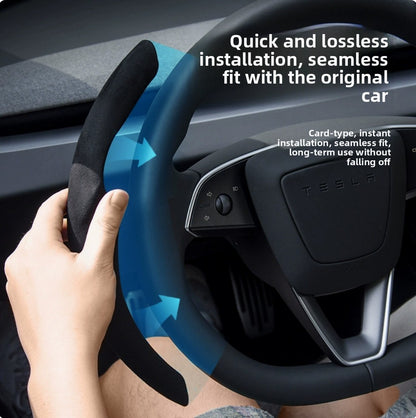 EVKITT Steering Cockpit Grip Shield Breathable Suede Chassis Wrap for Tesla New Architecture (Ultra-Thin Wear-Resistant Micro-Suede, Laser-Cut 1-Piece Set)