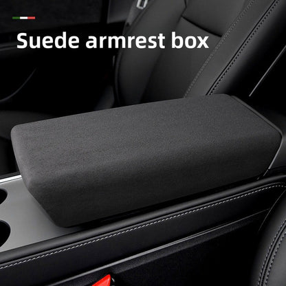 EVKITT Center Console Armrest Cover Protector Alcantara-Style Suede Cushion Wrap for Tesla Model 3 Model Y 2021-2026 (Premium Luxury Microfiber Suede & Non-Slip Inner Matrix, Tactical Matte Black 1PCS)