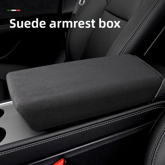 EVKITT Center Console Armrest Cover Protector Alcantara-Style Suede Cushion Wrap for Tesla Model 3 Model Y 2021-2026 (Premium Luxury Microfiber Suede & Non-Slip Inner Matrix, Tactical Matte Black 1PCS)