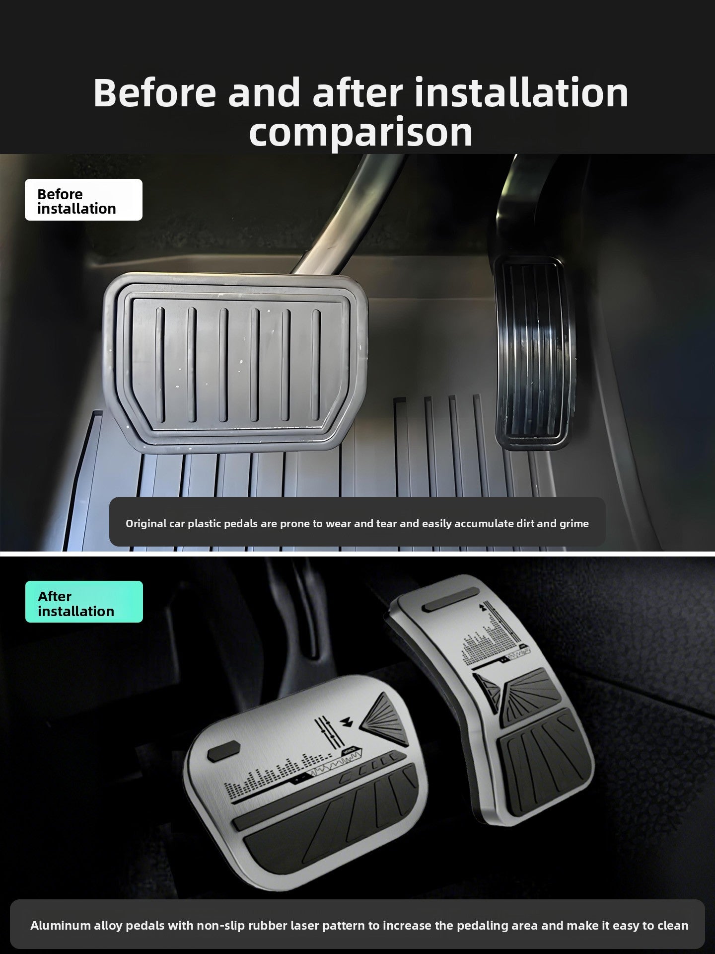 EVKITT Aluminum Pedal Covers for Tesla Model Y Juniper  2025 2026 Anti-Slip Accelerator Brake Pads (Metal Silver, 2-Pack)
