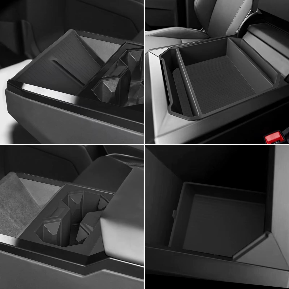 EVKITT Center Console Storage Organizer Kit for Tesla Cybertruck 2024+ – Cup Holder & Wireless Charging Anti-Slip Mats 4PCS