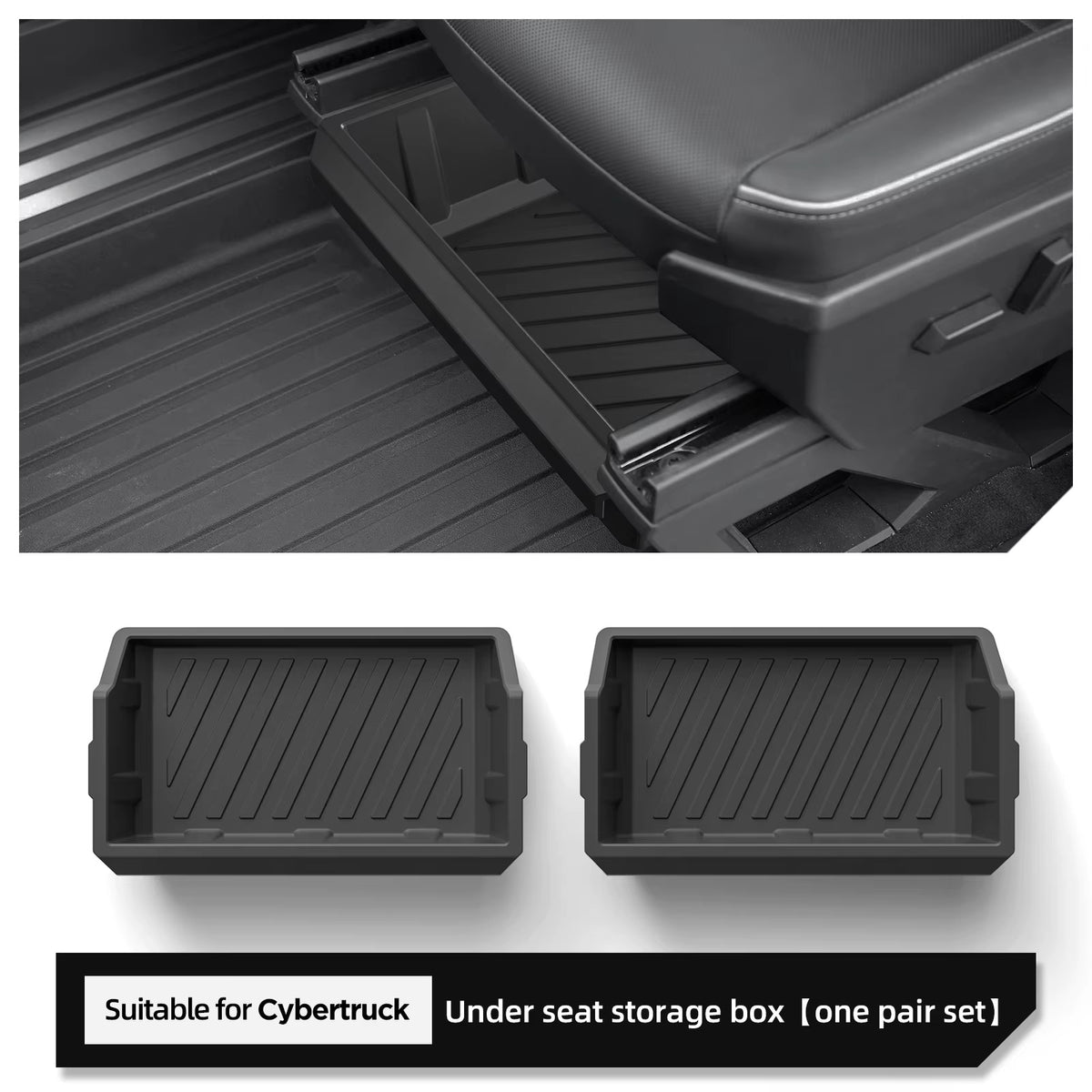 EVKITT Under Seat Storage Box Organizer for Tesla Cybertruck 2024+ – Front Seat Pull-Out Drawer Storage Tray