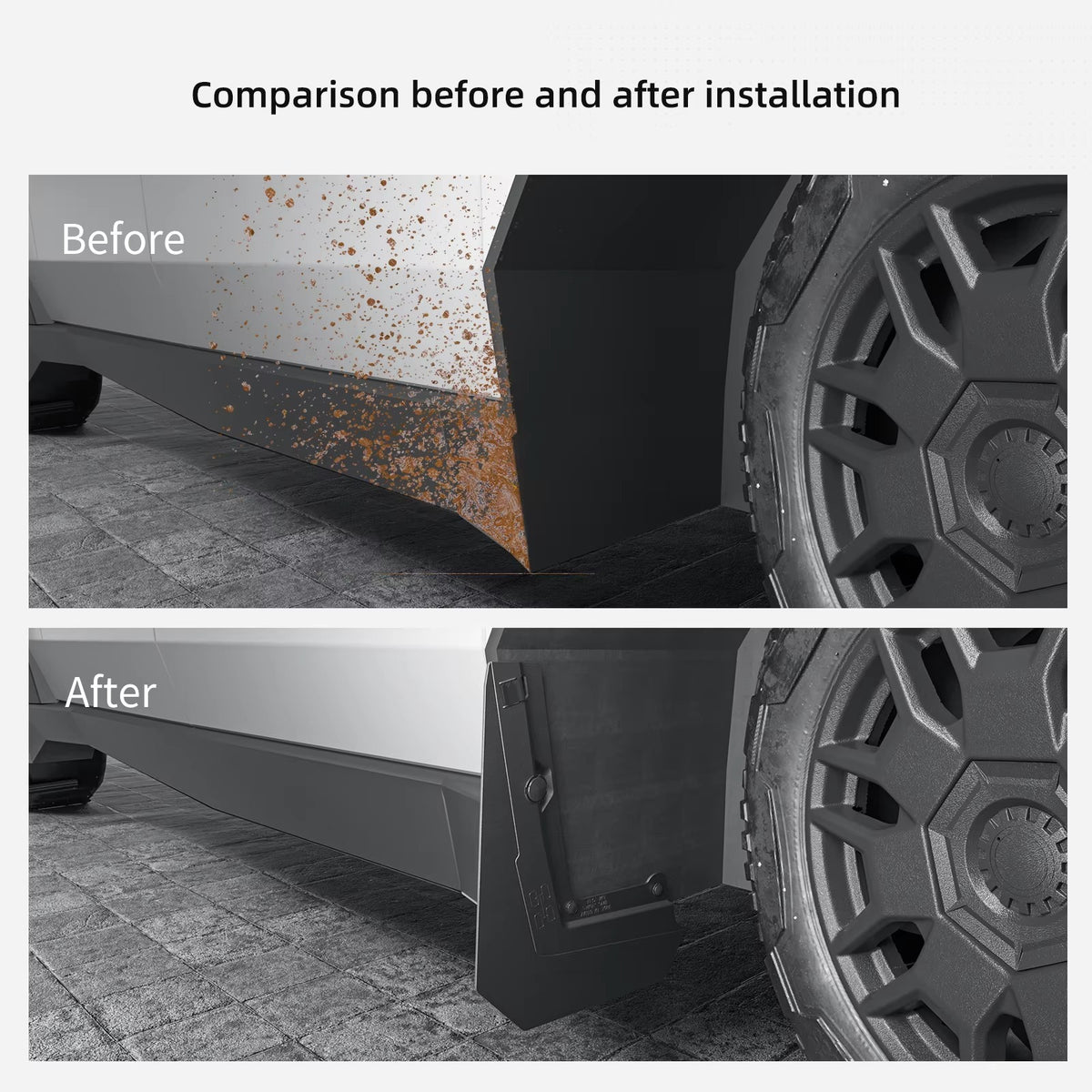 EVKITT Mud Flaps Splash Guards for Tesla Cybertruck 2024+ – Front & Rear Wheel Fender Protection Kit 4PCS