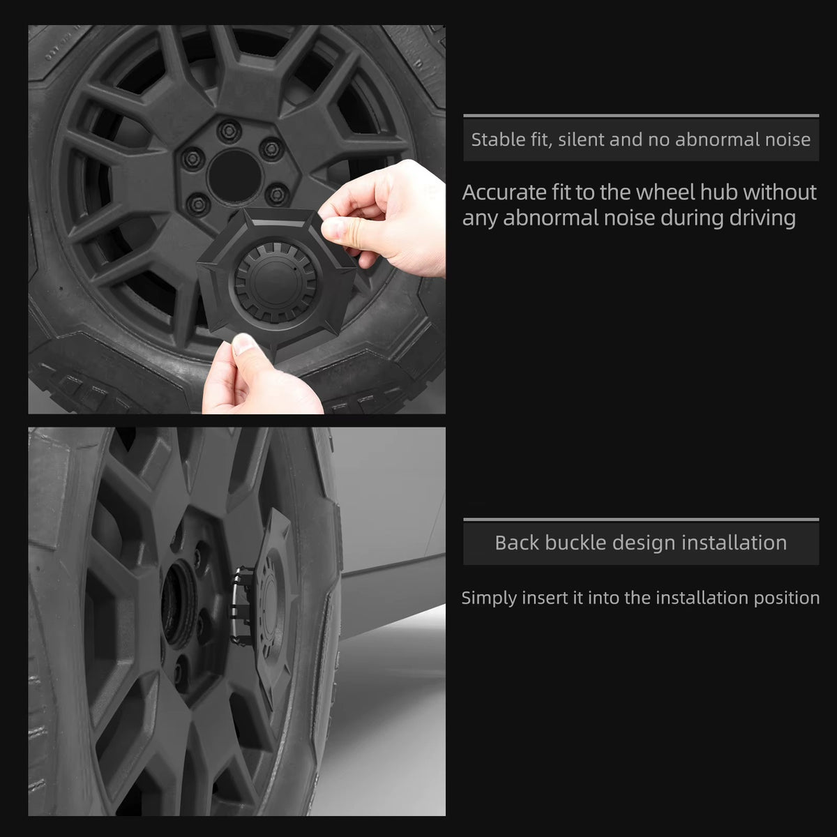 EVKITT Wheel Hub Center Caps for Tesla Cybertruck 2024+ – ABS Wheel Center Cover Decoration Kit 4PCS