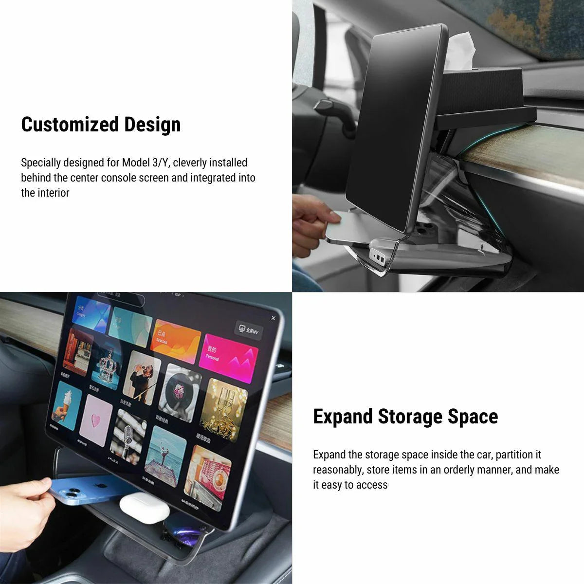 EVKITT Center Console Organizer Under Screen Storage Tray for Tesla Model Y Model 3 2021-2023 (Premium Odorless Silicone, Dash Dashboard Behind Shunt 1-Pack)