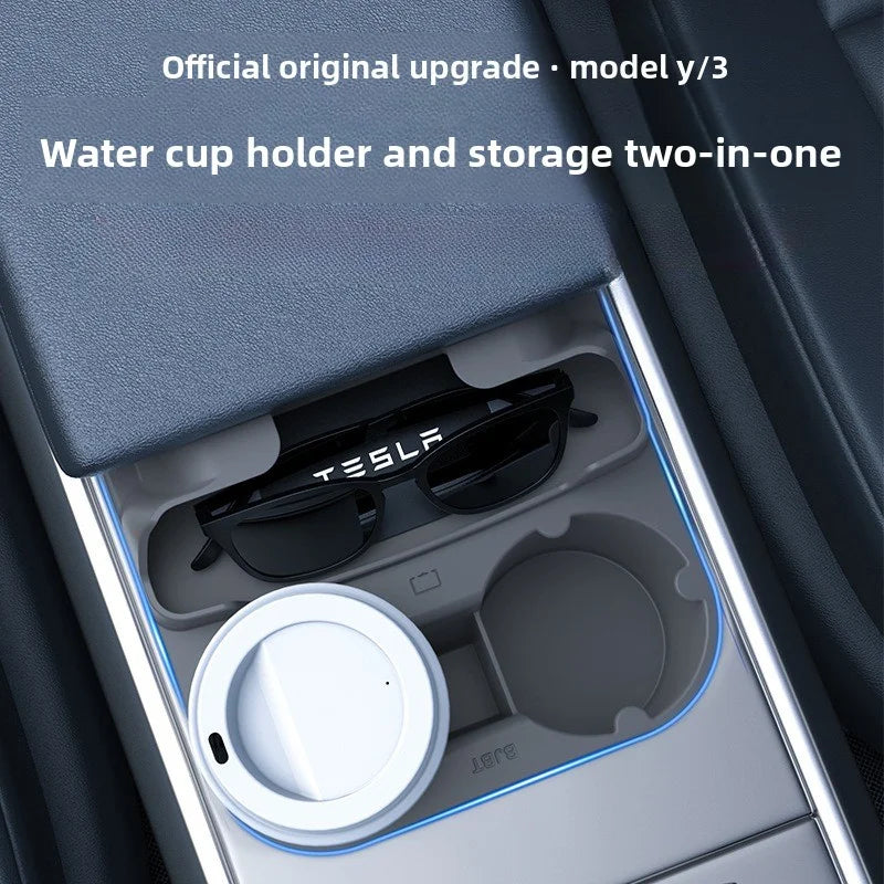 EVKITT Center Console Cup Holder Insert Storage Organizer Tray for Tesla Model Y Model 3 (Premium Shockproof Silicone, Anti-Rattle 1-Pack)