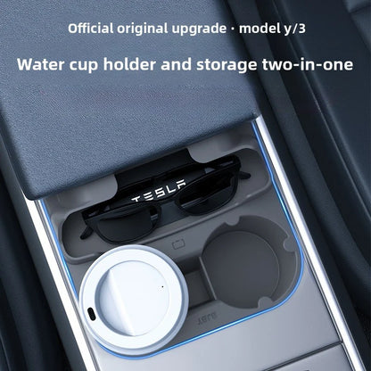 EVKITT Center Console Cup Holder Insert Storage Organizer Tray for Tesla Model Y Model 3 (Premium Shockproof Silicone, Anti-Rattle 1-Pack)