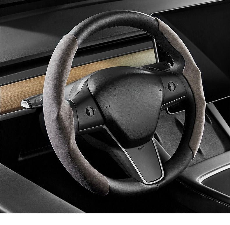 EVKITT Steering Cockpit Grip Shield Breathable Suede Chassis Wrap for Tesla New Architecture (Ultra-Thin Wear-Resistant Micro-Suede, Laser-Cut 1-Piece Set)