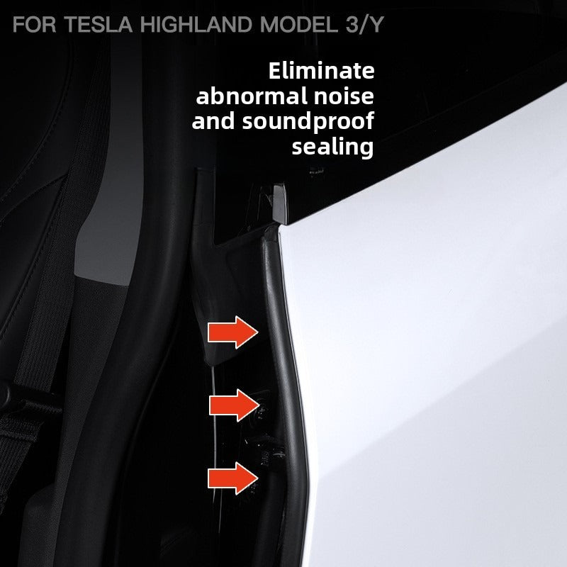 EVKITT B-Pillar Soundproof Seal Strips for Tesla Model Y Juniper / Model 3 Highland 2024-2026 EPDM Rubber Wind Noise Reduction Weatherstrip (Black, 2-Pack)