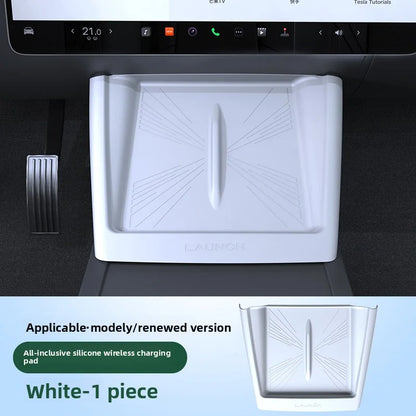 EVKITT Silicone Wireless Charging Pad Cover for Tesla Model Y Juniper & Model 3 Highland (Premium Ultra-Thin Silicone, Dual-Slot)