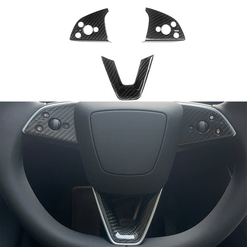 EVKITT Steering Wheel Trim Cover Hub Accent Overlay for Tesla Model Y Juniper Model 3 Highland (Premium Real Dry Carbon Fiber, Lightweight 1-Pack)