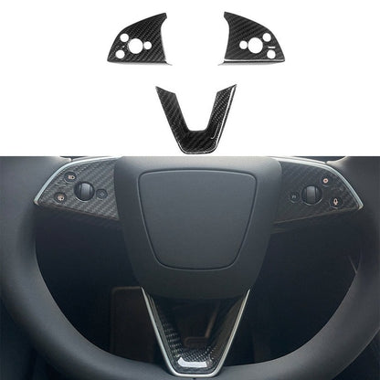 EVKITT Steering Wheel Trim Cover Hub Accent Overlay for Tesla Model Y Juniper Model 3 Highland (Premium Real Dry Carbon Fiber, Lightweight 1-Pack)