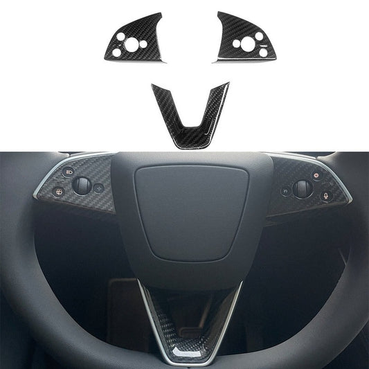 EVKITT Steering Wheel Trim Cover Hub Accent Overlay for Tesla Model Y Juniper Model 3 Highland (Premium Real Dry Carbon Fiber, Lightweight 1-Pack)