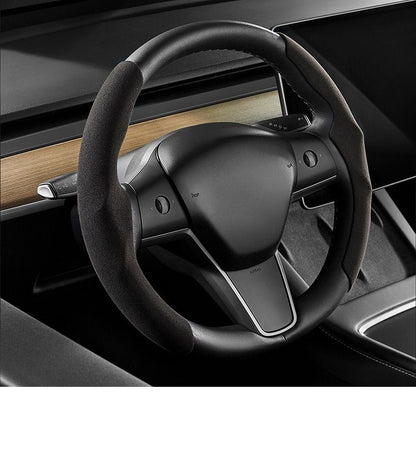 EVKITT Steering Cockpit Grip Shield Breathable Suede Chassis Wrap for Tesla New Architecture (Ultra-Thin Wear-Resistant Micro-Suede, Laser-Cut 1-Piece Set)