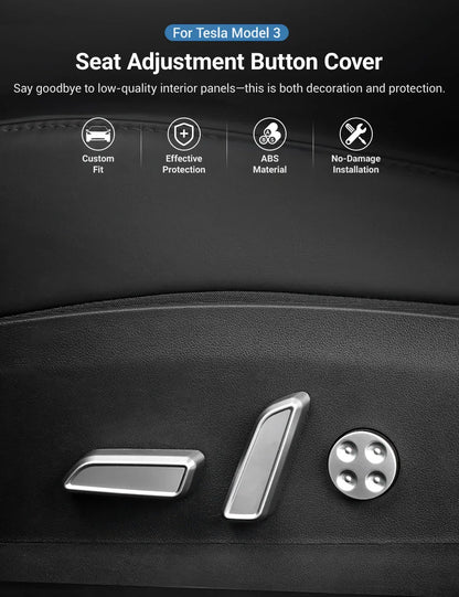 EVKITT for Tesla Model 3 Model Y 2021-2023 Seat Adjustment Button Cover  Interior Trim Protector Matte Finish Seat Control Accessories