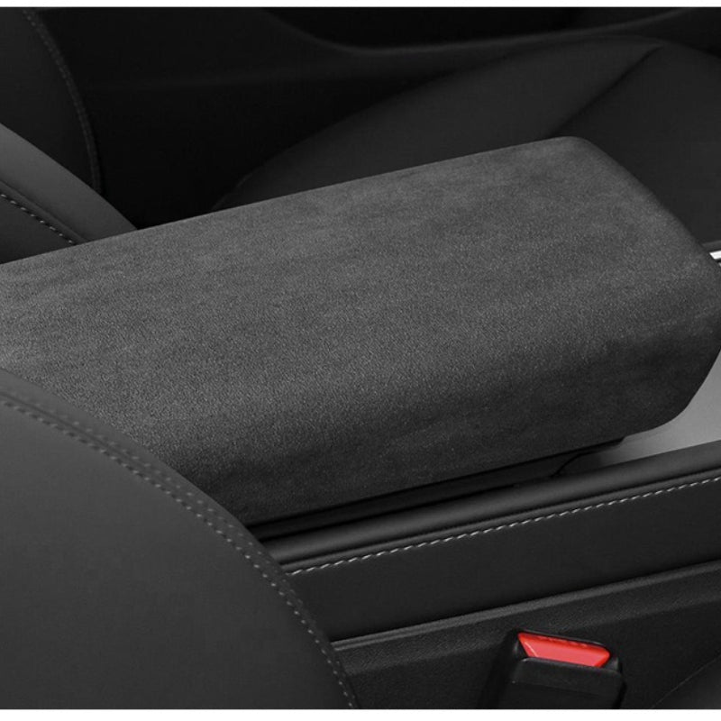 EVKITT Center Console Armrest Cover Protector Alcantara-Style Suede Cushion Wrap for Tesla Model 3 Model Y 2021-2026 (Premium Luxury Microfiber Suede & Non-Slip Inner Matrix, Tactical Matte Black 1PCS)