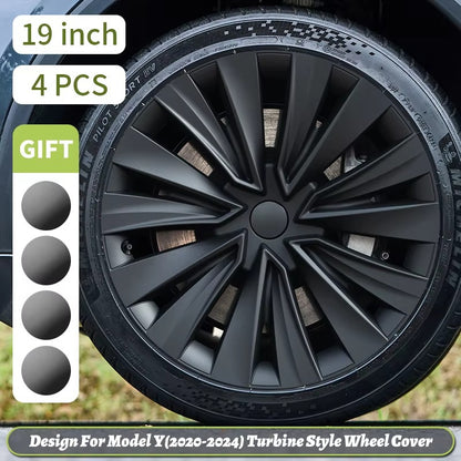 EVKITT 4PCS for Model Y 2020-2024 4PCS 19 Inch New Turbine Style Matte Black Hubcap Cover Hub Cap Replacement Wheel Cap for Tesla