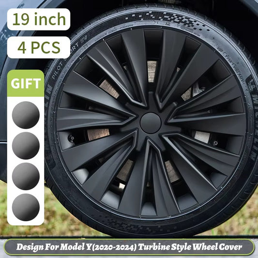 EVKITT 4PCS for Model Y 2020-2024 4PCS 19 Inch New Turbine Style Matte Black Hubcap Cover Hub Cap Replacement Wheel Cap for Tesla