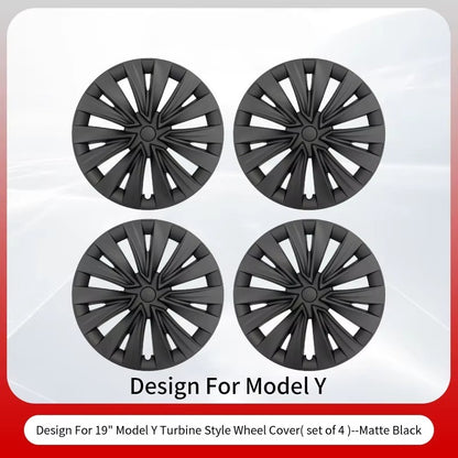 EVKITT 4PCS for Model Y 2020-2024 4PCS 19 Inch New Turbine Style Matte Black Hubcap Cover Hub Cap Replacement Wheel Cap for Tesla
