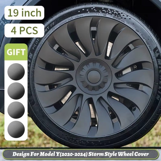 EVKITT 4PCS for Model Y 2020-2024 19 Inch Storm Style Wheel Cover Performance Replacement Hubcap Full Rim Cover Accessorie for Tesla