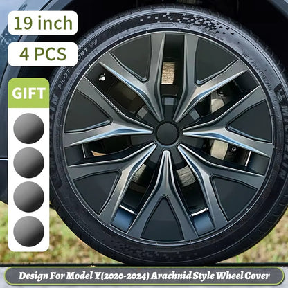 EVKITT 4pcs for Tesla 2020-2024 Model Y 19 inch Arachnid Web Hub Caps Car Hub Caps Full Rim Covers Replacement Wheel Cover Accessories