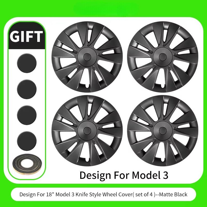 EVKITT 4PCS for Model 3 2017-2023 18 Inch Knife Wheel Cover Hubcaps Whirl Cap Rim Cover Replacement Wheel Cap Accessories for Tesla