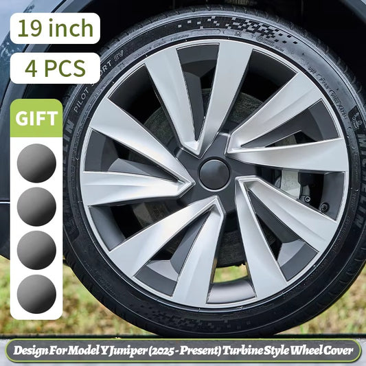EVKITT 4PCS for New Model Y 2025-2026 Juniper 19in Turbine Style Hubcap Rim Cover Accessories Hub Cap Automobile Wheel Cap for Tesla