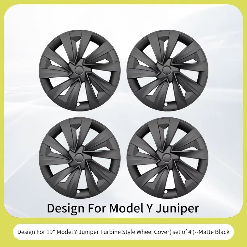 EVKITT 4PCS for New Model Y 2025-2026 Juniper 19in Turbine Style Hubcap Rim Cover Accessories Hub Cap Automobile Wheel Cap for Tesla