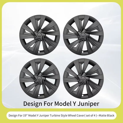 EVKITT 4PCS for New Model Y 2025-2026 Juniper 19in Turbine Style Hubcap Rim Cover Accessories Hub Cap Automobile Wheel Cap for Tesla