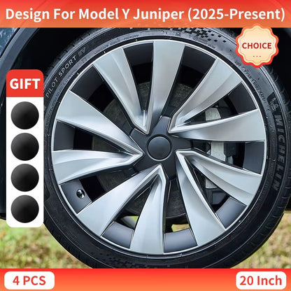 EVKITT 4PCS for New Model Y 2025-2026 Juniper 20 Inch 4PCS Turbine Style Silver Black Hubcap Rim Cover Hub Cap Wheel Cap for Tesla