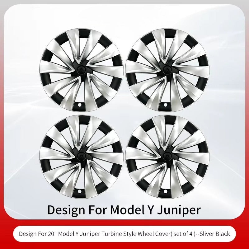 EVKITT 4PCS for New Model Y 2025-2026 Juniper 20 Inch 4PCS Turbine Style Silver Black Hubcap Rim Cover Hub Cap Wheel Cap for Tesla