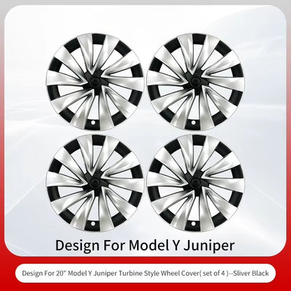 EVKITT 4PCS for New Model Y 2025-2026 Juniper 20 Inch 4PCS Turbine Style Silver Black Hubcap Rim Cover Hub Cap Wheel Cap for Tesla