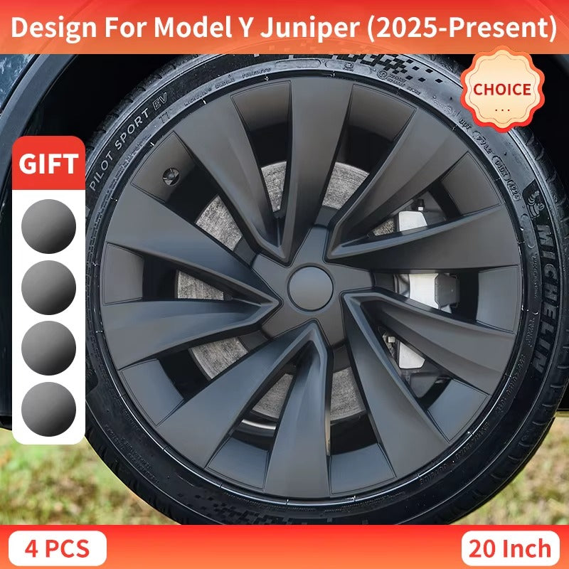 EVKITT 4PCS for New Model Y 2025-2026 Juniper 20 Inch 4PCS Turbine Style Black Hubcap Rim Cover Hub Cap Wheel Cap for Tesla