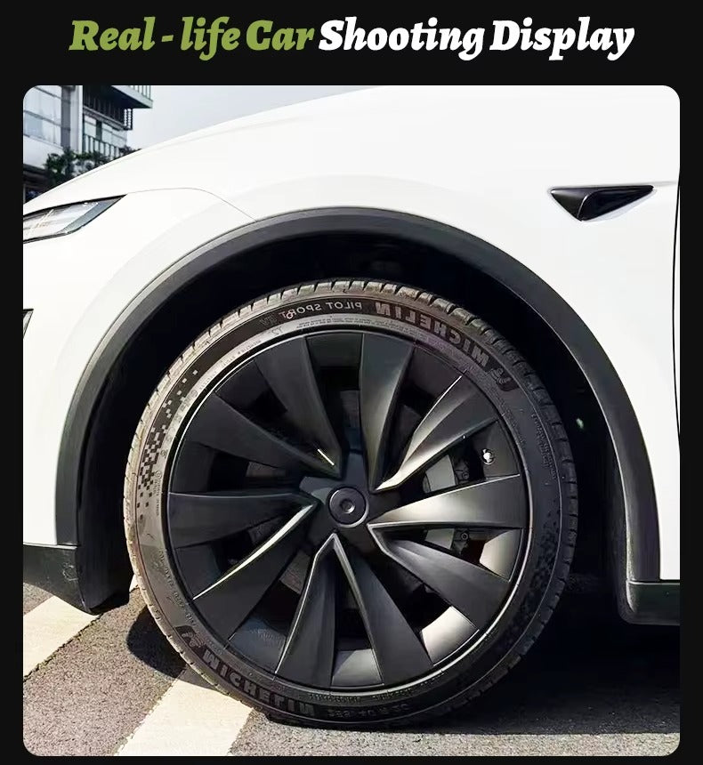 EVKITT 4PCS for New Model Y 2025-2026 Juniper 20 Inch 4PCS Turbine Style Black Hubcap Rim Cover Hub Cap Wheel Cap for Tesla