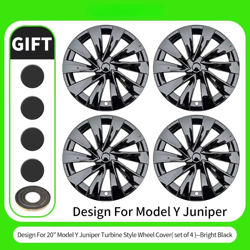 EVKITT 4PCS for New Model Y 2025-2026 Juniper 20 Inch 4PCS Turbine Style Black Hubcap Rim Cover Hub Cap Wheel Cap for Tesla